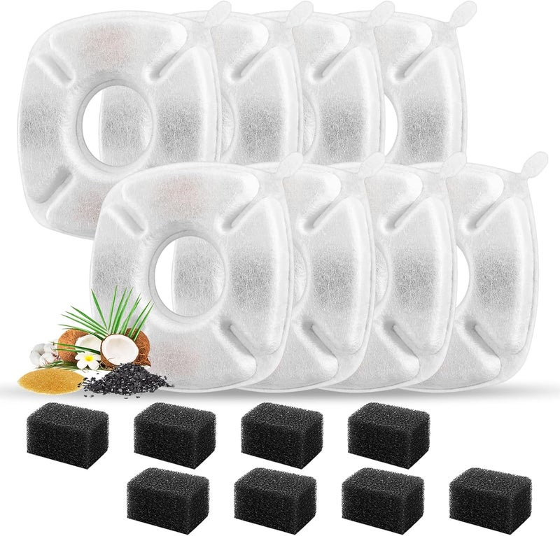 Porens 16 Pcs Cat Fountain Replacement Filters 8 Pack Cat Water Fountain Replacement Filters with 8 Pack Pre-Filter Sponges, Pet Fountain Filter Fit for 95oz/2.8L Automatic Pet Fountain Cat Water Fountain - Image 1